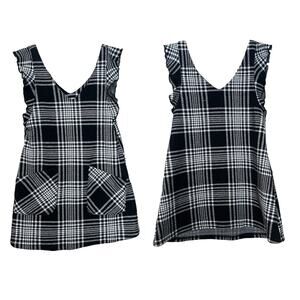Zara Kids Girls Size 6 Plaid Jumper Dress Black Gray Tweed Front Pockets School